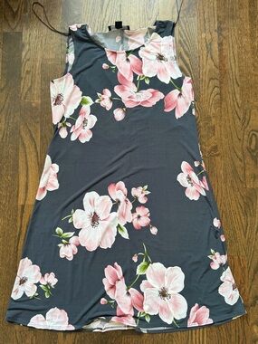 Perceptions Black Sleeveless Mini Dress with Pink Floral Print